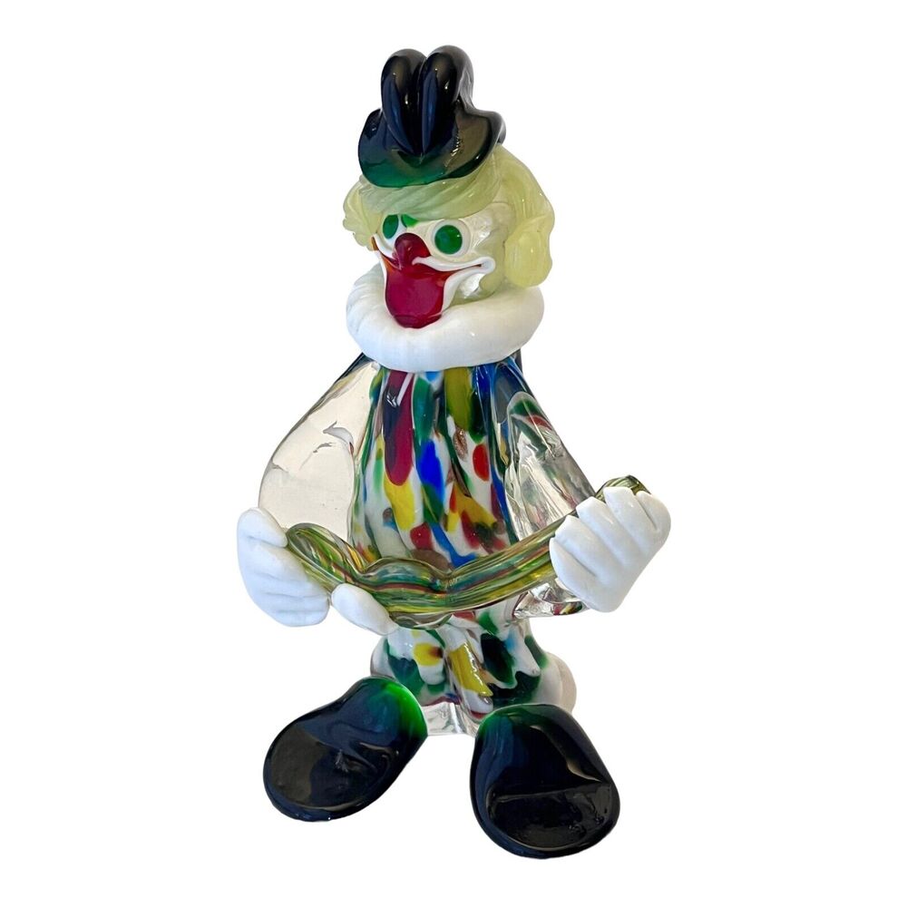 Murano Glass Clown Figurine 7.5" Guitar Chitarra Venice Italy Art Gondola Tag